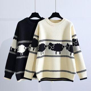 Round Neck Cartoon Sheep Print Sweater