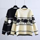 Round Neck Cartoon Sheep Print Sweater