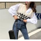 Zigzag Knit Panel Blouse