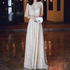 Asymmetric Glittered A-line Evening Gown