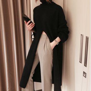 Turtleneck Slit Long Sweater