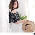 Cold Shoulder Tie-back Ruffled Floral Chiffon Top
