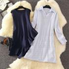 Set: Long Shirt + Asymmetrical Long Vest