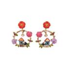 Fashion And Elegant Plated Gold Enamel Flower House Bird Earrings With Cubic Zirconia And Imitation Pearls Golden - One Size