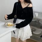 Cold-shoulder Long-sleeve T-shirt / Mini A-line Skirt