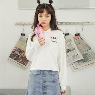 Embroidered Polo-neck Pullover White - One Size