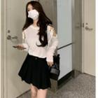 Long-sleeve Cutout Top / Pleated Skirt
