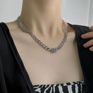 Wide Chain Lettering Pendant Necklace Necklace - One Size