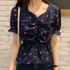 Strawberry Print Short-sleeve Blouse As Shown In Figure - One Size