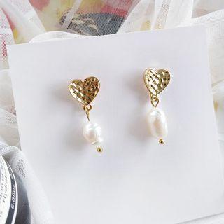 Alloy Heart Faux Pearl Dangle Earring 1 Pair - Stud Earrings - White & Gold - One Size