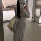 Cold-shoulder Open Back T-shirt / Midi A-line Skirt