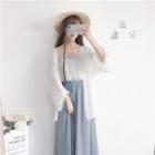 Open Front Jacket / Cropped Wide-leg Pants / Chiffon Camisole Top / V-neck Knitted Camisole Top