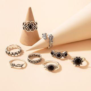 Set Of 8: Ring Silver - One Size