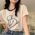 Short-sleeve Knit Top Oatmeal - One Size