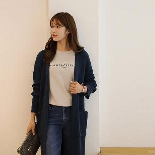 Ribbed Long Open Cardigan