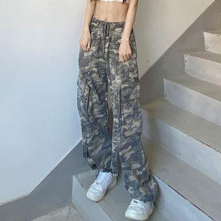 High Waist Camo Wide Leg Cargo Pants