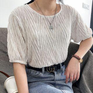 Elbow-sleeve Pleater Top