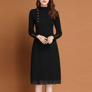 Long-sleeve Long Lace Knit Dress