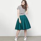 Short-sleeve Striped T-shirt / A-line Skirt