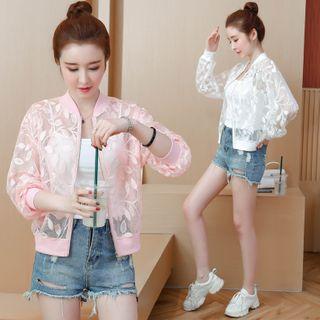 Leaf Embroidered Lace Zip Jacket