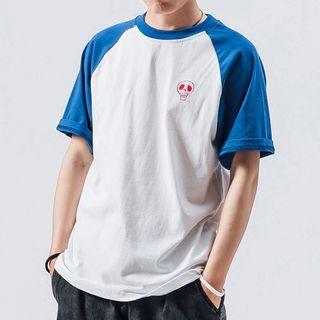Skull Print Raglan Elbow Sleeve T-shirt