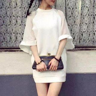 Chiffon Panel Elbow Sleeve Sheath Dress