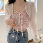 Floral Camisole Top / Lace-up Long-sleeve Cardigan