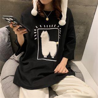 3/4-sleeve Alpaca Applique T-shirt