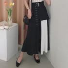 Mock Two-piece Two-tone Midi A-line Skirt
