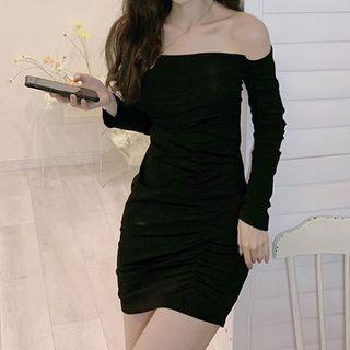 Off-shoulder Mini Bodycon Dress Black - One Size