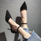 Faux Suede Studded Ankle Strap Dorsay Pumps
