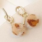 Leopard Print Pom Pom Earring 1 Pair - Silver Needle - Gold - One Size
