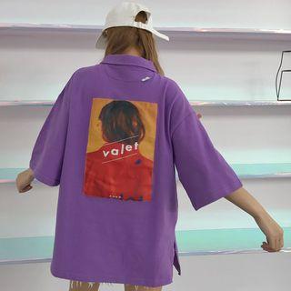 Elbow-sleeve Print Polo Shirt