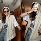 Sleeveless Zip-up Hoodie Oatmeal - One Size