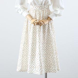 Plain Blouse / Heart Print Midi A-line Skirt