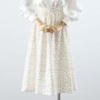 Plain Blouse / Heart Print Midi A-line Skirt