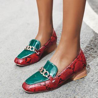 Block Heel Snake Print Loafers