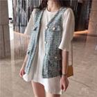 Double-breasted Vest / Loose-fit Plain T-shirt