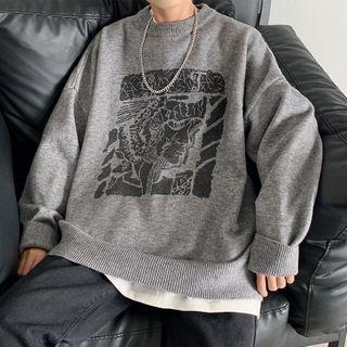 Round-neck Printed Knitted Sweater