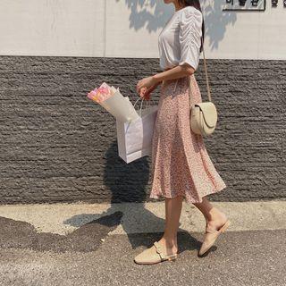 Flared Floral Midi Skirt Pink - One Size