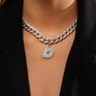 Rhinestone Chain Necklace 4614 - Silver - One Size