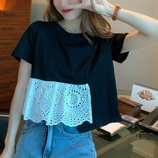 Eyelet Panel Short-sleeve T-shirt