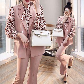 Set: Button-up Vest + Floral Blouse + Bootcut Dress Pants