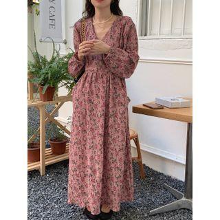 Long-sleeve Floral Print Midi A-line Dress (various Designs)
