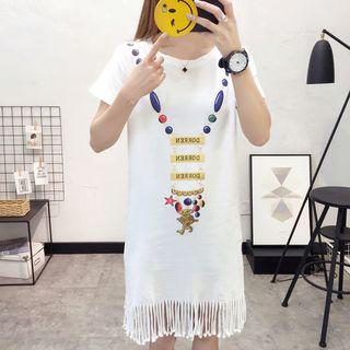 Short-sleeve Printed Fringed T-shirt Dress
