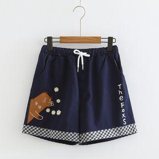 Fox Print Plaid Panel Shorts