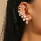 Faux Pearl Asymmetrical Alloy Cuff Earring 1 Pair - Asymmetric - Gold & White - One Size