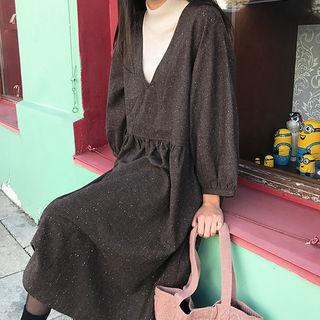 Deep V-neck M Lange Midi Empire Dress