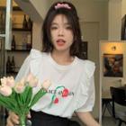 Short-sleeve Floral Print Ruffled T-shirt