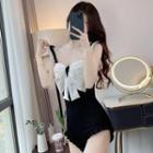 Spaghetti Strap Contrast Bow Swimsuit